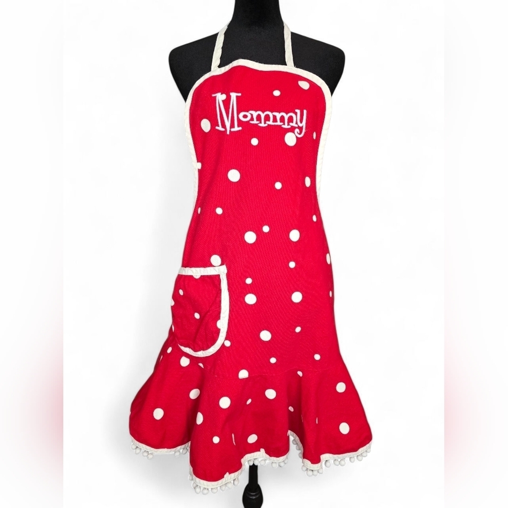 Cypress Home Red Polka Dot “Mommy” Apron Ruffle Hem Cotton Retro Kitchen